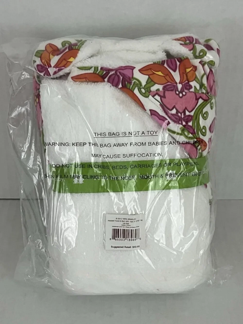 Vera Bradley Lilli Bell Hooded Towel & Bath Mitt Set Cotton Terrycloth NEW NWT